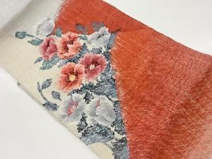 手織り真綿紬花葉模様織出し名古屋帯